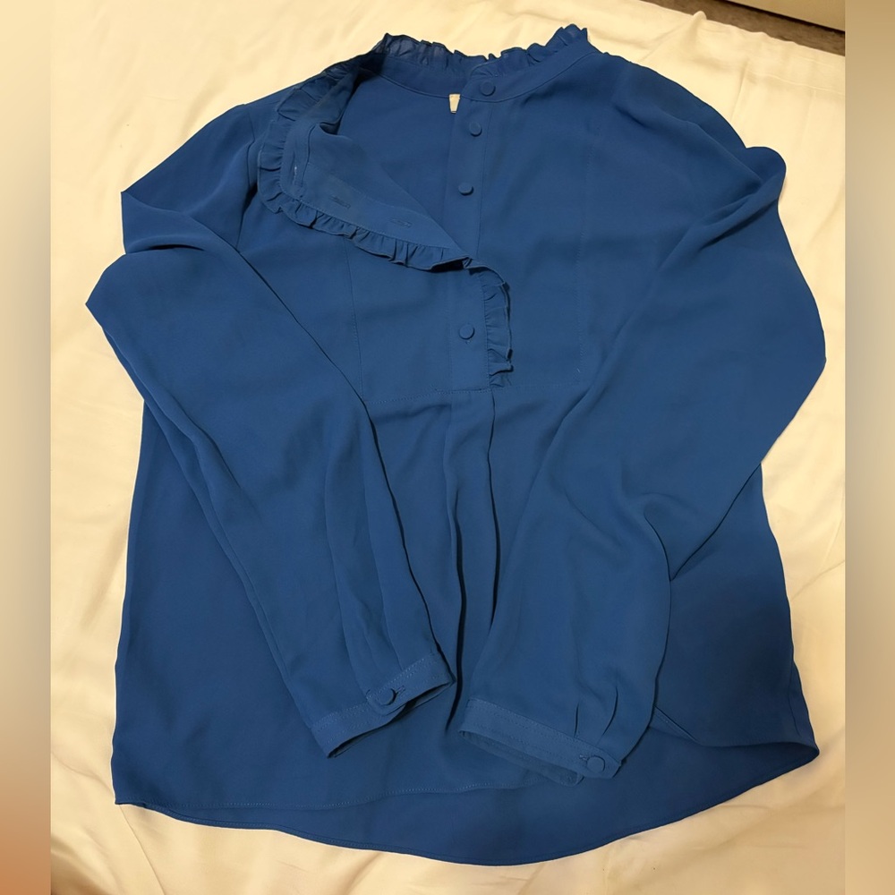 J. Crew Vibrant Blue Blouse with Ruffle Detail